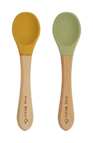 Silicone Spoons with the wooden handle (Mustard & Sage Green)